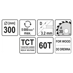 YATO Fűrésztárcsa fához 300 x 30 x 2,0 mm / 60T (YT-6077) YATO Fűrésztárcsa fához 300 x 30 x 2,0 mm / 60T (YT-6077)