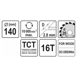 YATO Fűrésztárcsa fához 140 x 20 x 2,0 mm / 16T (YT-6052) YATO Fűrésztárcsa fához 140 x 20 x 2,0 mm / 16T (YT-6052)