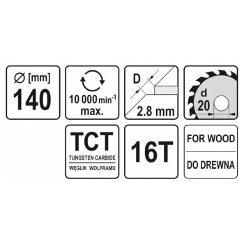 YATO Fűrésztárcsa fához 140 x 20 x 2,0 mm / 16T (YT-6052) YATO Fűrésztárcsa fához 140 x 20 x 2,0 mm / 16T (YT-6052)