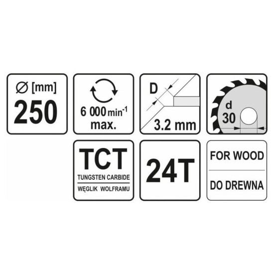 YATO Fűrésztárcsa fához 250 x 30 x 2,2 mm / 24T (YT-6070) YATO Fűrésztárcsa fához 250 x 30 x 2,2 mm / 24T (YT-6070)