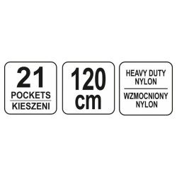YATO YT-7400 szög- és szerszámtartó övtáska, 21 zsebes, 120 cm YATO YT-7400 szög- és szerszámtartó övtáska, 21 zsebes, 120 cm