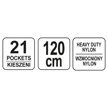 YATO YT-7400 szög- és szerszámtartó övtáska, 21 zsebes, 120 cm