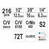 YATO Dugókulcs készlet 216 részes 1/4', 3/8', 1/2' CrV (YT-38841)