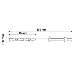 YATO Univerzális fúró 8,0  x 100/45 mm bit befogású (YT-44785) YATO Univerzális fúró 8,0  x 100/45 mm bit befogású (YT-44785)