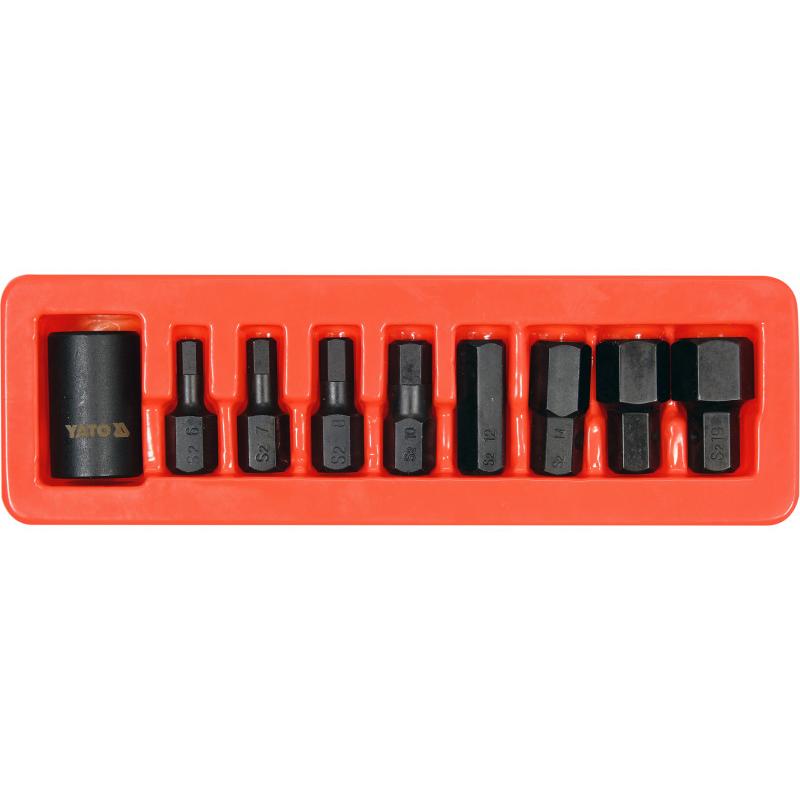 YATO Gépi imbusz bit készlet 9 részes 1/2' 6-19 mm dugókulcs adapterrel (YT-10662)