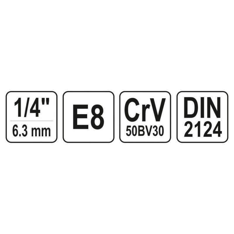YATO Dugókulcs külső torx 1/4' E8 CrV (YT-05244)