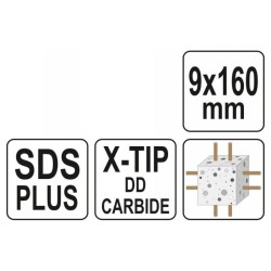 YATO Kőzetfúró 9 x 160/100 mm négyélű SDS-Plus (YT-41939) YATO Kőzetfúró 9 x 160/100 mm négyélű SDS-Plus (YT-41939)