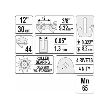 YATO Láncfűrész láncvezető 12' 3/8' 1,3 mm (YT-84927)