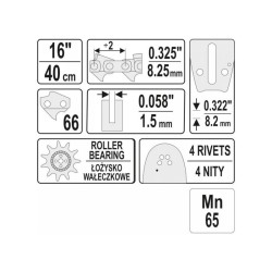 YATO Láncfűrész láncvezető 16' 0,325' 1,5 mm (YT-849351)