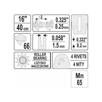 YATO Láncfűrész láncvezető 16' 0,325' 1,5 mm (YT-849351)