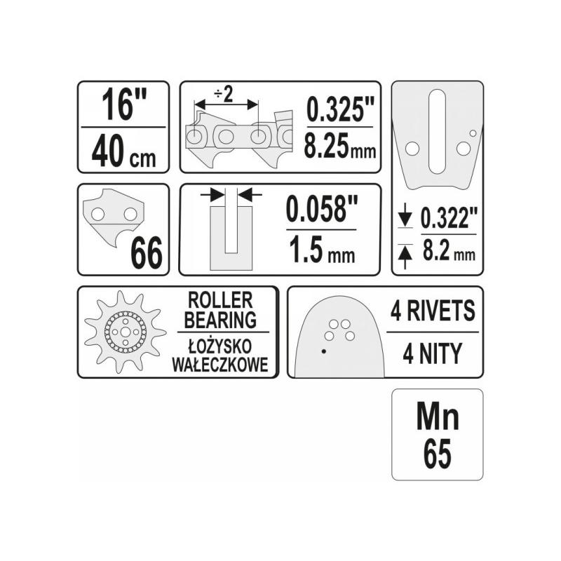 YATO Láncfűrész láncvezető 16' 0,325' 1,5 mm (YT-849351)