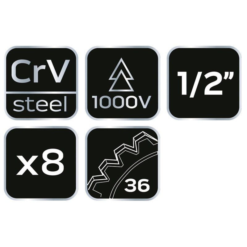 Dugókulcskészlet, 1/2'', 1000V, szigetelt 8db (01-307)