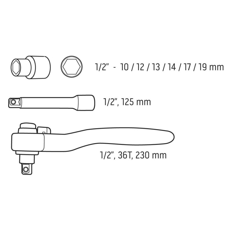 Dugókulcskészlet, 1/2'', 1000V, szigetelt 8db (01-307)