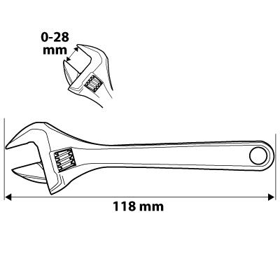 Állítható villáskulcs, csavarkulcs rövid, 118mm, 0-28mm (03-019)