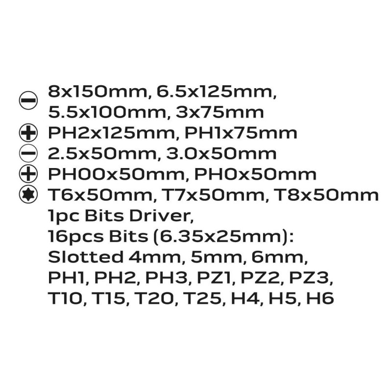 Csavarhúzó készlet + bitek 30db (04-209)