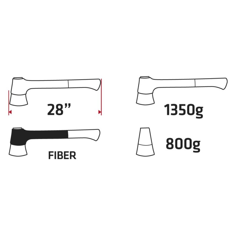 Fejsze 1350g, fej 800g, üvegszál nyél 28'', teflon bevonat (05G103)