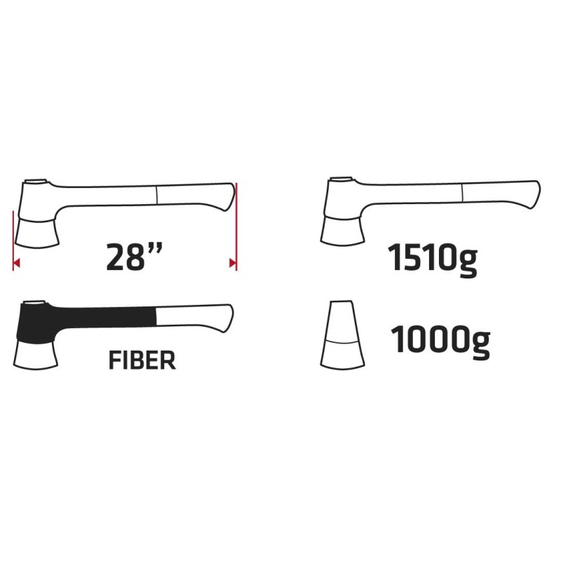 Hasítófejsze 1510g, fej 1000g, üvegszál nyél 28'', teflon bevonat (05G104)
