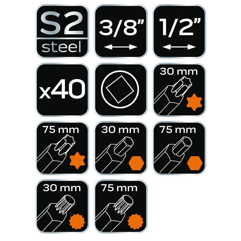 Csavarhúzó bitkészlet, hajtószárral 40db (06-107)
