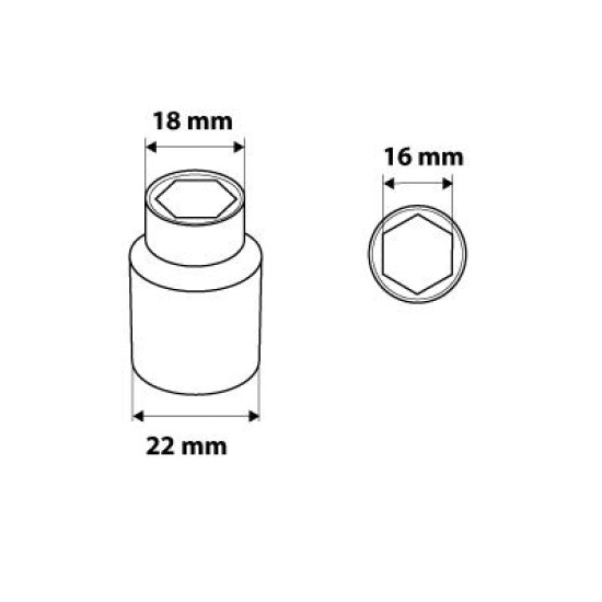 Dugókulcs 16mm, 3/8'', hatlapú (08-176)