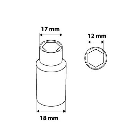 Dugókulcs 12mm, 3/8'', hosszú hatlapú (08-187)