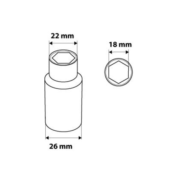 Dugókulcs 18mm, 3/8'', hosszú hatlapú (08-193)