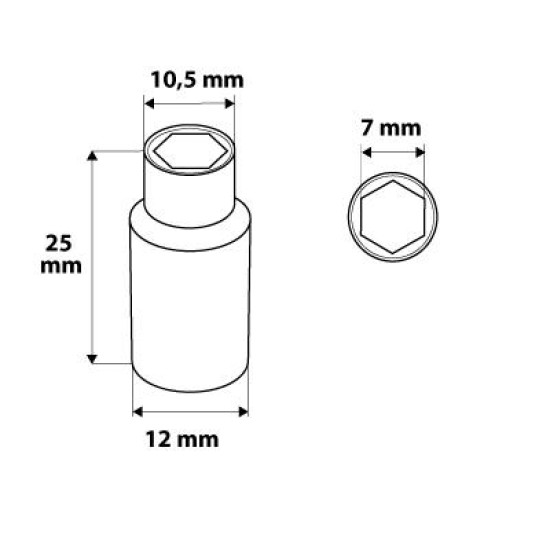 Dugókulcs 7mm, 1/4'', 6 pontos, SUPERLOCK (08-225)