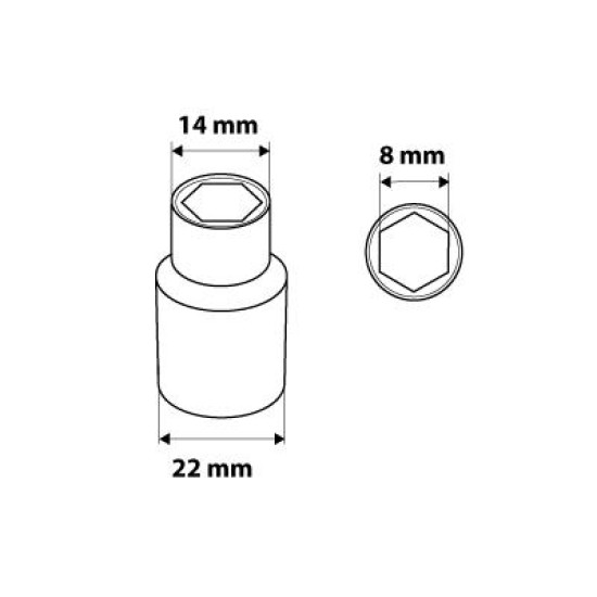 Dugókulcs 8mm, 1/2'', hatlapú (08-408)