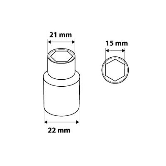 Dugókulcs 15mm, 1/2'', hatlapú (08-415)