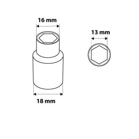 Dugókulcs 13mm, 1/4'', hatlapú (08-453)