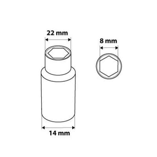 Dugókulcs 8mm, 1/2'', hosszú hatlapú (08-458)