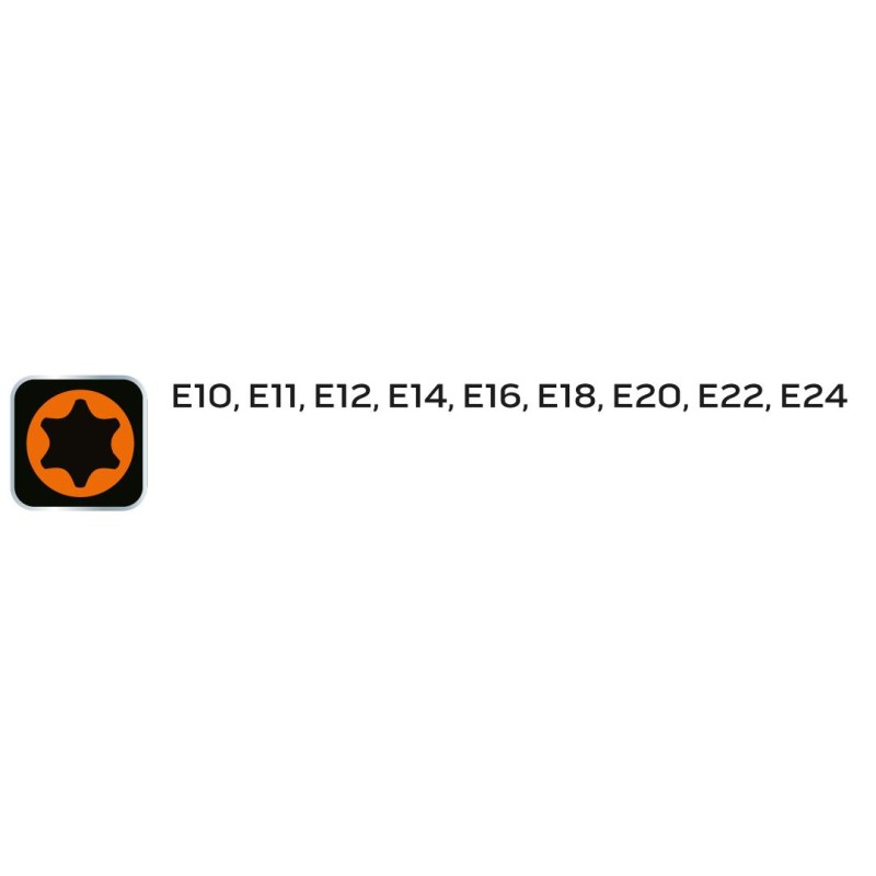 Torxkulcs készlet 9db, 1/2'', E10 - E25 (08-649)