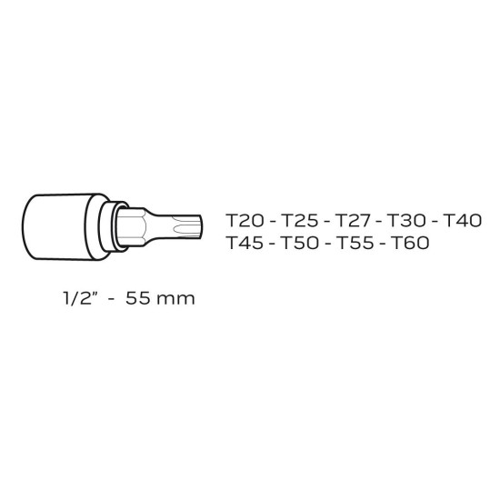 Torxkulcs készlet 9db, 1/2'' 55mm (08-707)