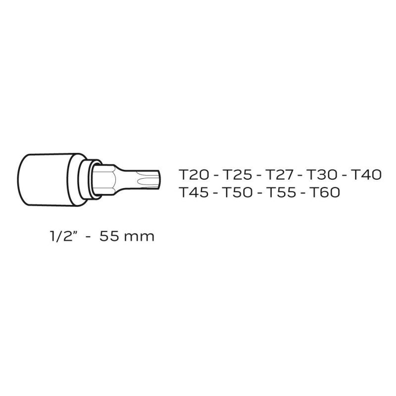 Torxkulcs készlet 9db, 1/2'' 55mm (08-707)