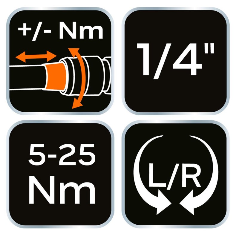 Nyomatékkulcs készlet 1/4'', 5-25Nm, 21db (08-821) Nyomatékkulcs készlet 1/4'', 5-25Nm, 21db (08-821)