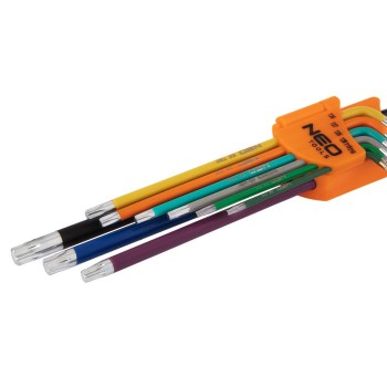 Torxkulcs készlet, T10-T50, 9db, színes, lyukas (09-518)