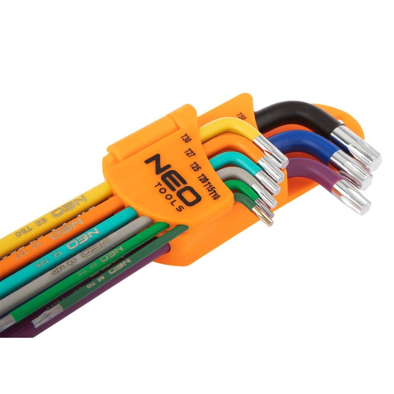 Torxkulcs készlet, T10-T50, 9db, színes, lyukas (09-518)