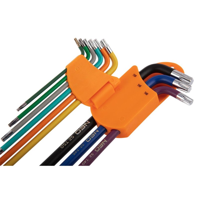 Torxkulcs készlet, T10-T50, 9db, színes, lyukas (09-518)