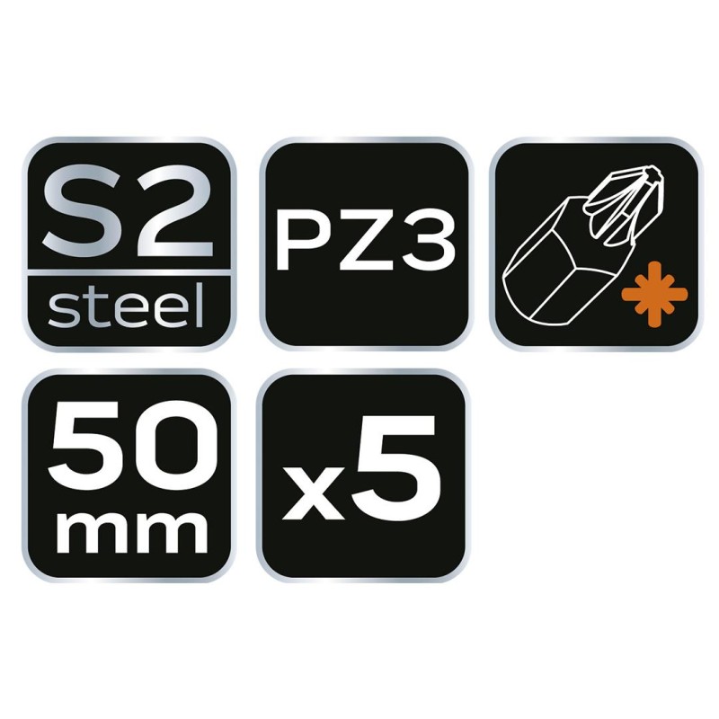 Torziós ütvecsavarozó bitek S2, 50mm, PZ3, 5db (09-580) Torziós ütvecsavarozó bitek S2, 50mm, PZ3, 5db (09-580)