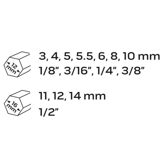 Törtcsavar-kihajtó készlet, 1/2'', 15db, 3-14mm (M6-M24) (09-607)