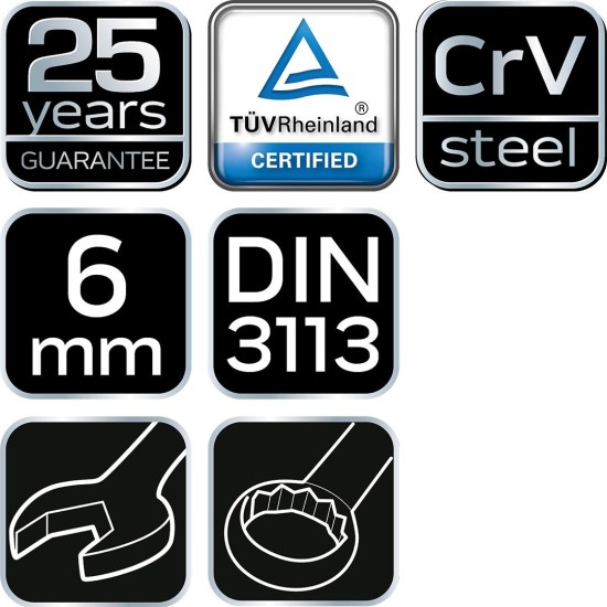 Csillag-villáskulcs 6x100mm, CrV, DIN3113 (09-706)