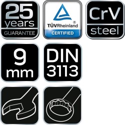 Csillag-villáskulcs 9x130mm, CrV, DIN3113 (09-709) Csillag-villáskulcs 9x130mm, CrV, DIN3113 (09-709)