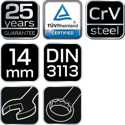 Csillag-villáskulcs 14x180mm, CrV, DIN3113 (09-714) Csillag-villáskulcs 14x180mm, CrV, DIN3113 (09-714)