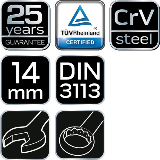 Csillag-villáskulcs 14x180mm, CrV, DIN3113 (09-714)