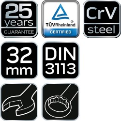 Csillag-villáskulcs 32x360mm, CrV, DIN3113 (09-732) Csillag-villáskulcs 32x360mm, CrV, DIN3113 (09-732)