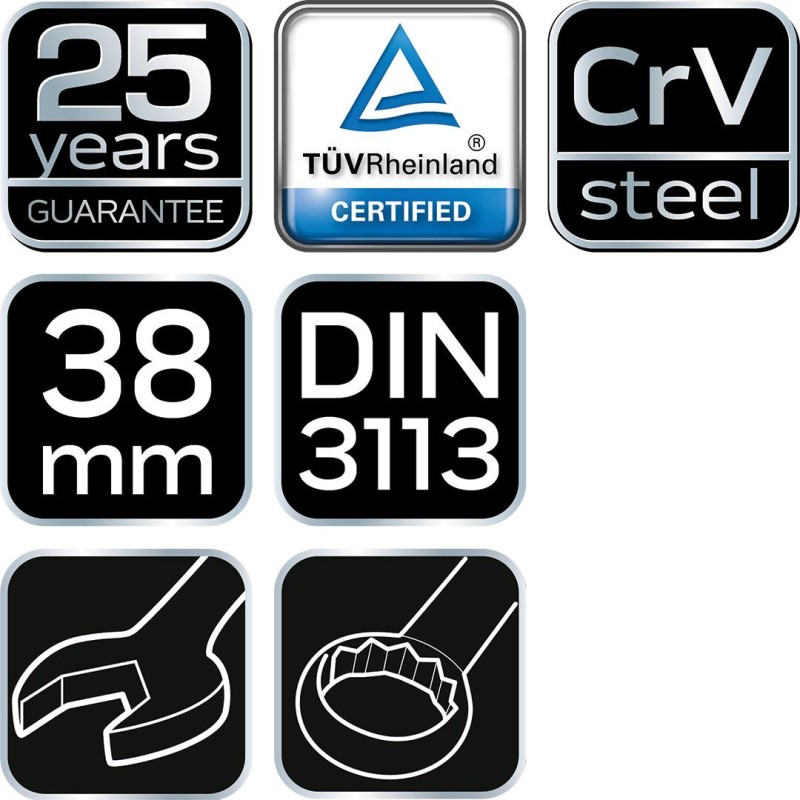 Csillag-villáskulcs 38x430mm CrV, DIN 3113 (09-738)