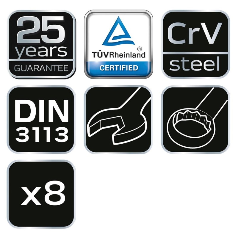 Csillag-villáskulcs készlet, rövid, 8-19mm, 8db (09-791)