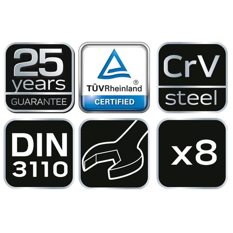 VILLÁSKULCS KÉSZLET 8db, 8-22MM, DIN3110 (09-851)