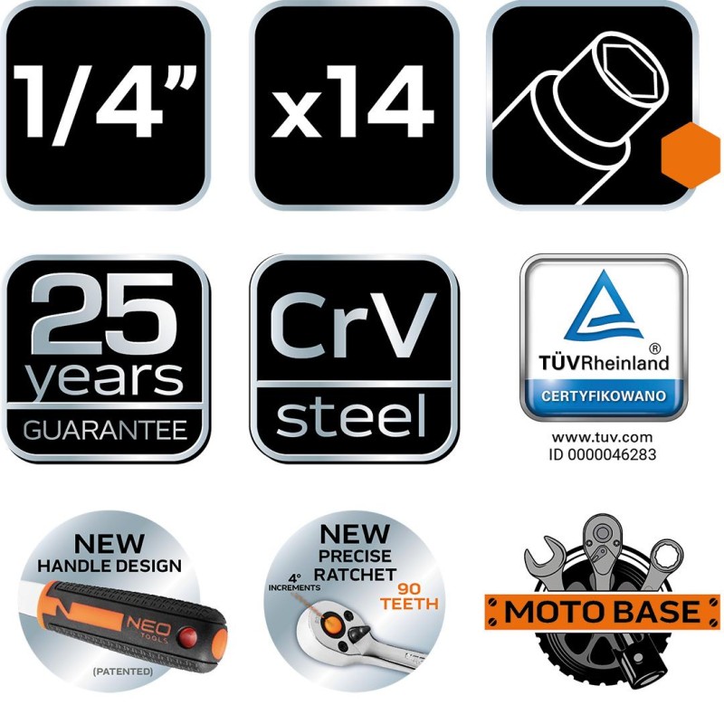 Dugókulcskészlet 14db, 1/4'' (10-000)