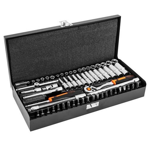 NEO 10-008 1/4'' dugókulcs- és bitkészlet CrV acél, E-profil, 63 db