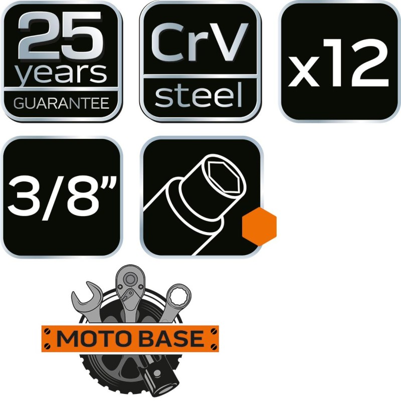 Dugókulcskészlet 12db, 3/8'' (10-020)